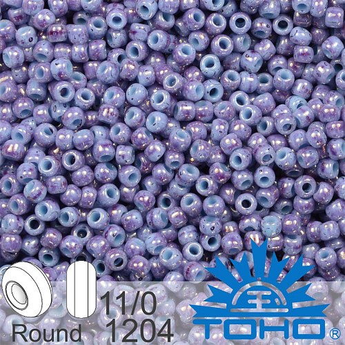 Korálky TOHO tvar ROUND (kulaté). Velikost 11/0. Barva 1204 Marbled Opaque Lt Blue/Amethyst. Balení 8g.