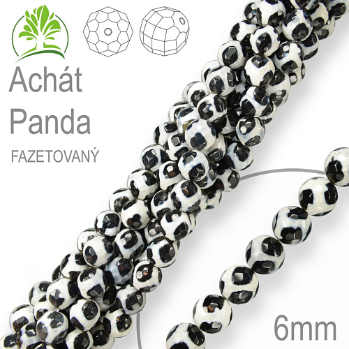 Korálky z minerálů Achát Panda fazetovaný.  Velikost pr.6mm. Balení 12Ks.