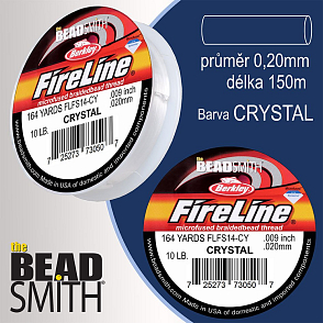 FIRELINE Berkley profesionální splétaná šnůra z polyethylenových vláken. Průměr 0,20mm, zátěž (10lb) 4,5Kg, balení (164yards) 150m, barva CRYSTAL.