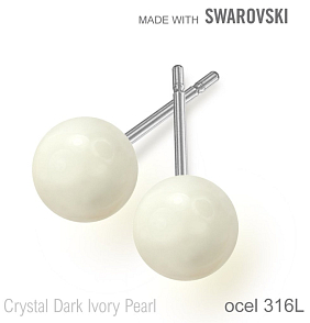 Náušnice sada Made with Swarovski 5818 Crystal Dark Ivory Pearl (001 708) 6mm+puzeta 316L
