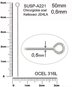 Ketlovací JEHLA CHIRURGICKÁ OCEL ozn.-SUSP-A221. velikost 50mm tl.0,6mm