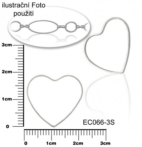 Komponent tvar SRDCE ozn-EC066-3S vel.19x21mm tl.1mm. Barva postříbřeno. Balení 6ks.