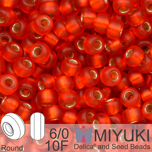 Korálky Miyuki Round 6/0. Barva 10F  Matte Silverlined Flame Red. Balení 5g