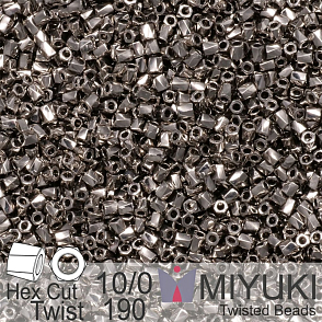 Korálky Miyuki Hex Cut Twisted Bugle 2,2x2,2mm. Barva 190 Nickel Plated. Balení 5g.