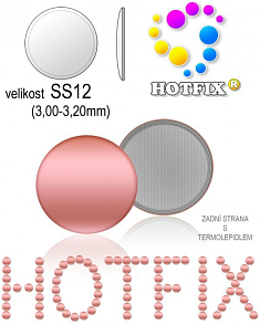 Kovové NAILHEAD HOTFIX nažehlovací polotovary. Velikost SS12 (3,00-3,20mm) Tl.0,6mm. Barva 018 PINK (lesklá ocelová). Balení 70Ks.