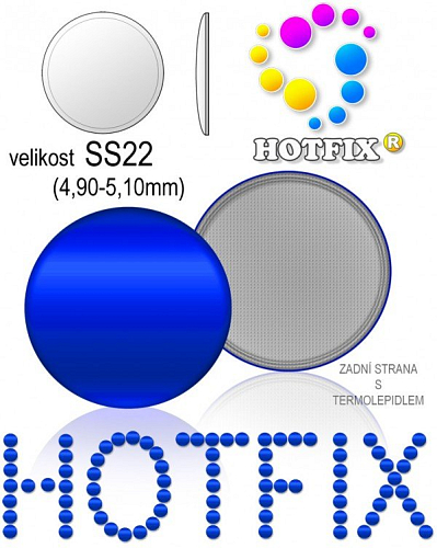 Kovové NAILHEAD HOTFIX nažehlovací polotovary. Velikost SS22 (4,90-5,10mm) Tl.0,6mm. Barva 049 KRÁLOVSKÁ MODRÁ (lesklá ocelová). Balení 50Ks.