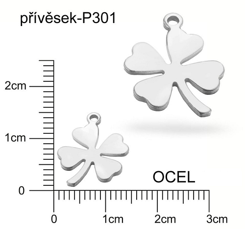 Přívěsek Chirurgická Ocel ozn-P301 ČTYŘLÍSTEK  s očkem velikost 14x10mm.