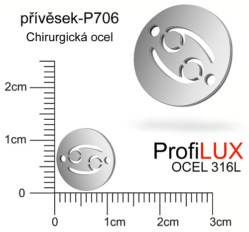 Přívěsek Chirurgická Ocel ozn-P706 znamení RAK 2x otvor velikost pr.12mm. Řada přívěsků ProfiLUX