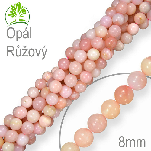 Korálky z minerálů Opál Růžový AAA přírodní polodrahokam. Velikost pr.8mm. Balení 10Ks.