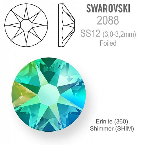 SWAROVSKI 2088 XIRIUS FOILED velikost SS12 barva Erinite Shimmer 