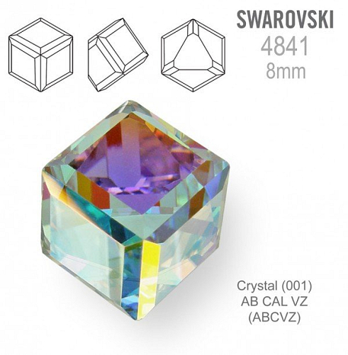 SWAROVSKI ELEMENTS 4841 Angled Cube (zkosená kostka) barva CRYSTAL (001) AB CAL VZ (ABCVZ) velikost 8mm.