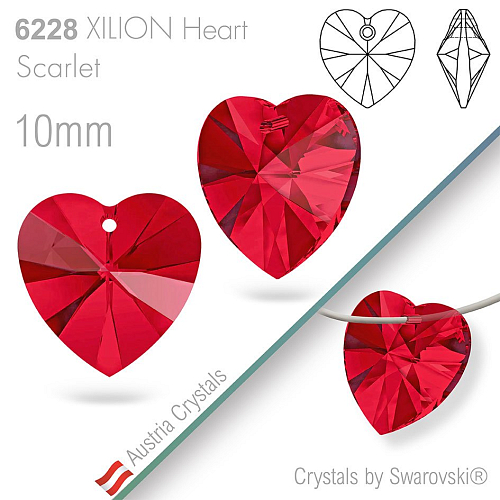 Swarovski XILION Heart 6228. Barva Scarlet. Velikost 10mm