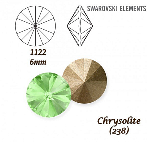 SWAROVSKI ELEMENTS RIVOLI 1122 SS29 barva CHRYSOLITE (238) velikost 6mm.