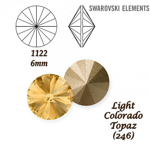 SWAROVSKI ELEMENTS RIVOLI 1122 SS29 barva LIGHT COLORADO TOPAZ (246) velikost 6mm.