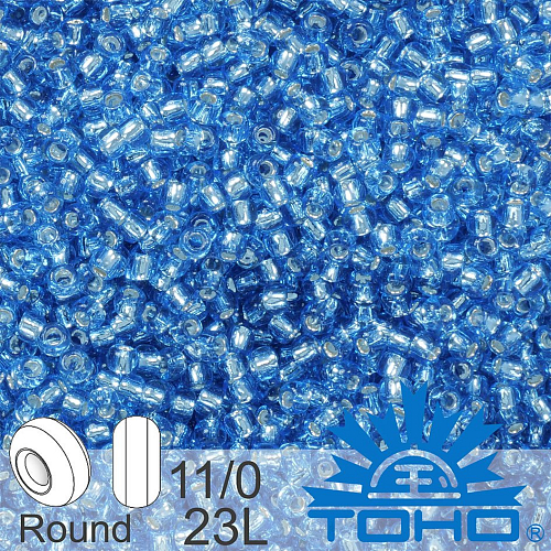 Korálky TOHO tvar ROUND (kulaté). Velikost 11/0. Barva č.23L Silver-Lined Lt Denim Blue. Balení 8g.