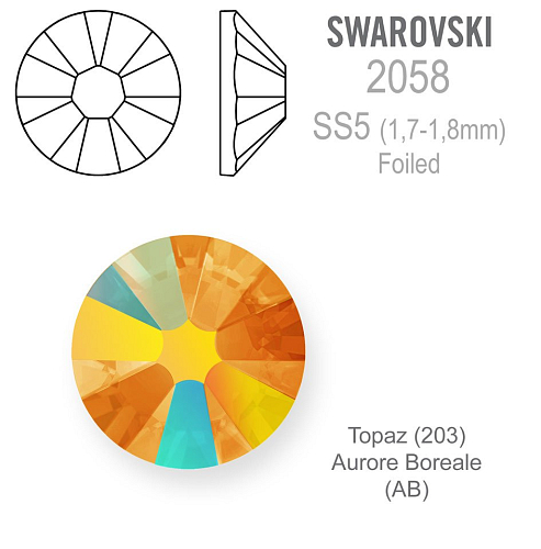 SWAROVSKI 2058 FOILED velikost SS5 barva TOPAZ Aurore Boreale