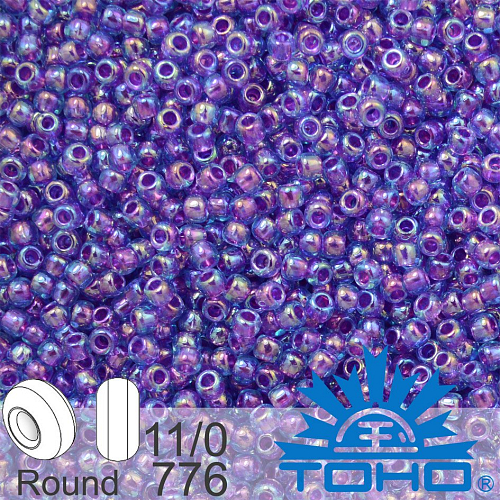 Korálky TOHO tvar ROUND (kulaté). Velikost 11/0. Barva č.776 Inside-Color Rainbow Aqua/Purple-Lined. Balení 8g.