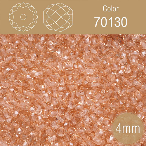 Korálky BROUŠENÉ 4mm. Barva 70130. Průhledná rozalín. Balení 120Ks.