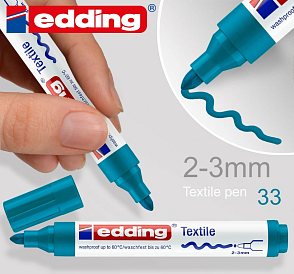 Permanentní textilní popisovač EDDING. Šířka 2-3mm odstín č.33 Orientální modrá