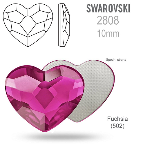 SWAROVSKI 2808 Heart Flat Back Foiled velikost 10mm. Barva Fuchsia