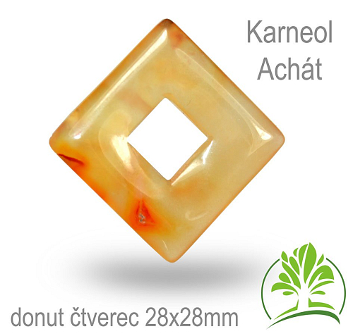 Karneol Achát čtverec donut-o pr. 28x28mm tl.5,5mm.
