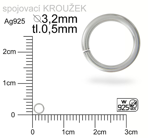 Spojovací kroužek velikost pr.3,2mm tl.0,5mm. Materiál STŘÍBRO Ag925.
