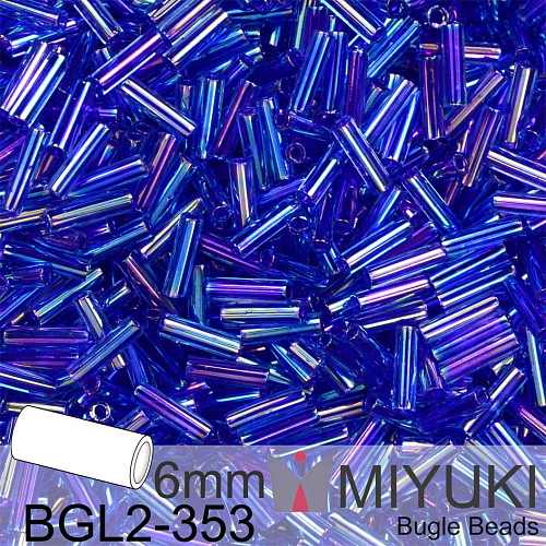 Korálky Miyuki Bugle Bead 6mm. Barva BGL2-353 Cobalt Lined Sapphire AB. Balení 10g.