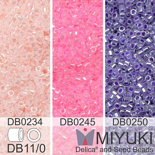 Korálky Miyuki Delica 11/0. Barevné variace č.38 DB0250, DB0234, DB0245