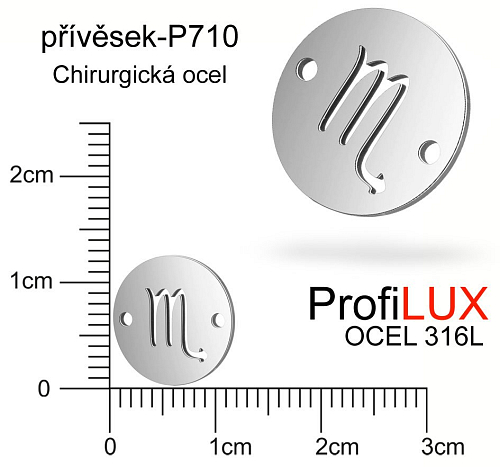 Přívěsek Chirurgická Ocel ozn-P710 znamení ŠTÍR 2x otvor velikost pr.12mm. Řada přívěsků ProfiLUX
