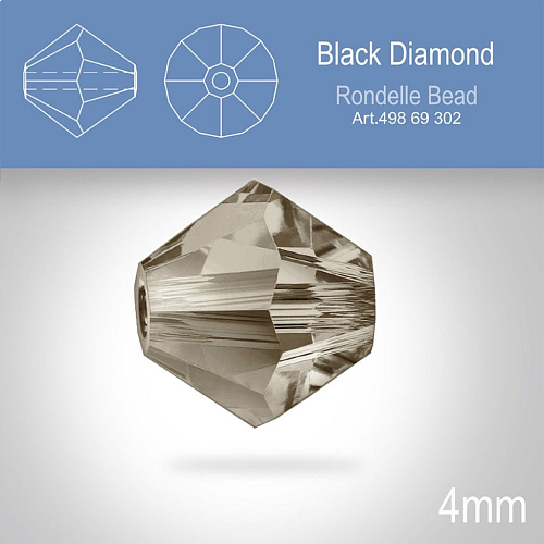 PRECIOSA Bicone MC BEAD (sluníčko) velikost 4mm. Barva BLACK DIAMOND. Balení 31ks .
