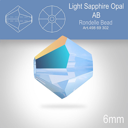 PRECIOSA Bicone MC BEAD (sluníčko) velikost 6mm. Barva LIGHT SAPPHIRE OPAL AB. Balení 18ks .