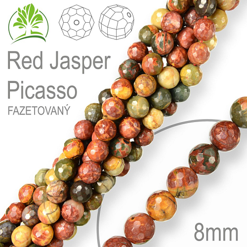 Korálky z minerálů Red Jasper Picasso Fazetovaný přírodní polodrahokam. Velikost pr.8mm. Balení 10Ks.