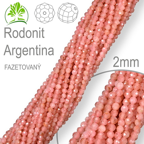 Korálky z minerálů Rodonit Argentina Fazetovaný přírodní polodrahokam. Velikost pr.2mm. Balení 190Ks.