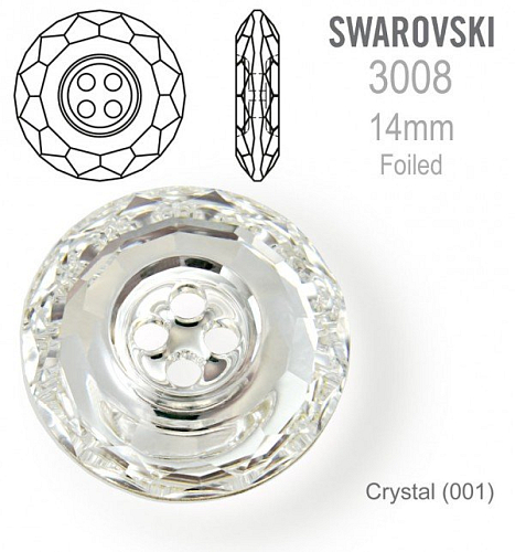 Swarovski 3008 Classic CB (4 Holes) velikost 14mm. Barva Crystal 