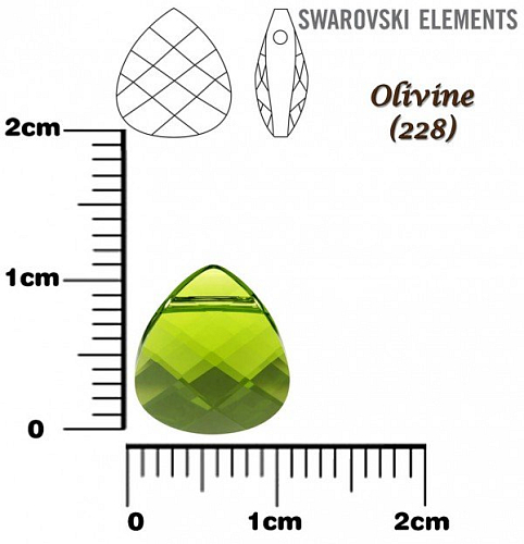 SWAROVSKI Flat Briolette 6012 barva OLIVINE velikost 11,0x10,0mm.