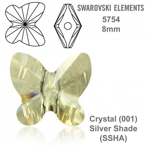 SWAROVSKI KORÁLKY Butterfly Bead barva CRYSTAL SILVER SHADE velikost 8mm. Balení 3Ks.