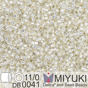 Korálky Miyuki Delica 11/0. Barva S/L Crystal (průhledná s stříbrným průtahem)  DB0041. Balení 5g.