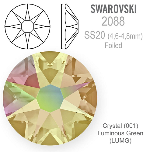 SWAROVSKI XIRIUS FOILED velikost SS20 barva CRYSTAL LUMINOUS GREEN 