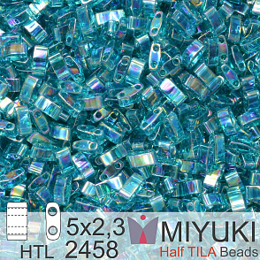 Korálky Miyuki Half Tila. Barva Transparent Teal AB HTL 2458. Balení 3g.