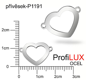 Přívěsek Ocel ozn-P1191 obrys SRDCE 2x očko velikost 18mm tl.1.0mm. Řada přívěsků ProfiLUX.