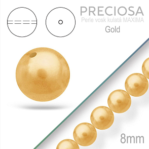 PRECIOSA Voskované Perle barva GOLD 98996 velikost 8mm. Balení návlek 15Ks. 