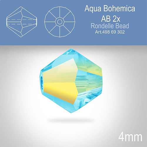 PRECIOSA Bicone MC BEAD (sluníčko) velikost 4mm. Barva AQUA BOHEMICA  AB 2x . Balení 30ks .