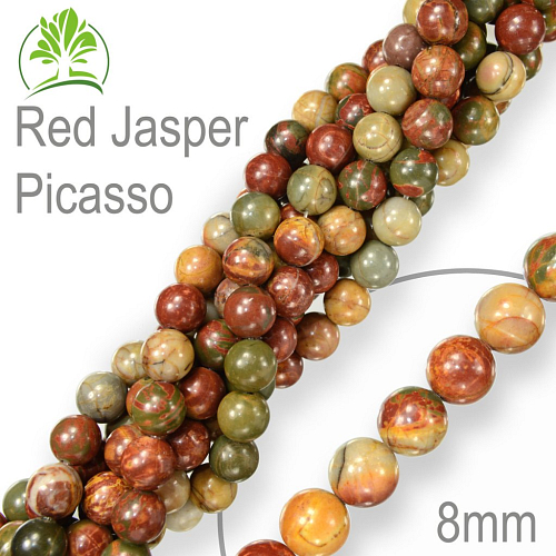 Korálky z minerálů Red Jasper Picasso  přírodní polodrahokam. Velikost pr.8mm. Balení 10Ks.