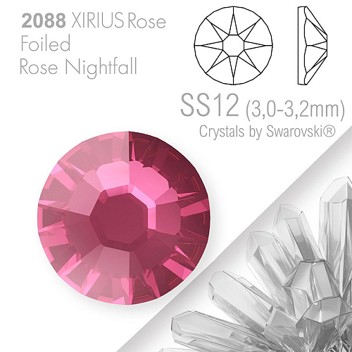 SWAROVSKI  XIRIUS Rose 2088 Foiled. Barva Rose Nightfall velikost SS12 (3,0-3,2mm). Balení 30Ks.