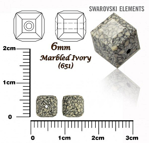 SWAROVSKI CUBE Beads 5601/B KERAMICKÉ korálky barva MARBLED IVORY velikost 6mm.