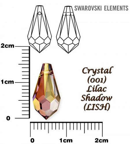 SWAROVSKI PŘÍVÉSKY Teardrop 6000 barva Crystal (001) Lilac Shadow (LISH) velikost 15x7,5mm. 