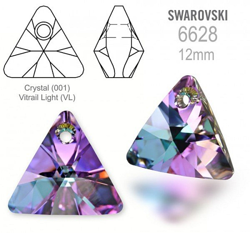 Swarovski 6628 XILION Triangle Pendant 12mm. Barva Crystal (001) Vitrail Light (VL).