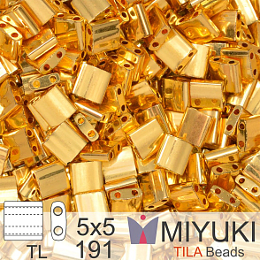 Korálky MIYUKI tvar TILA BEADS velikost 5x5mm. Barva TL 191 24kt Gold Plated. Balení 3g.