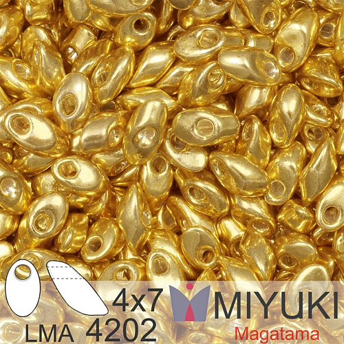 Korálky MIYUKI tvar Long MAGATAMA velikost 4x7mm. Barva LMA-4202 Duracoat Galvanized Gold  . Balení 5g.