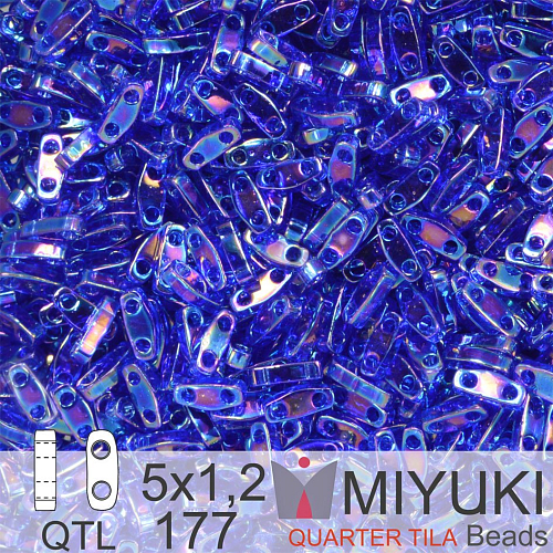 Korálky Miyuki QuarterTila. Barva Transparent Cobalt AB QTL 177 Balení 3g